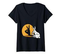 Womens Whimsical Bunny with Shadow Art V-Neck T-Shirt