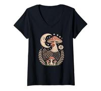 Women's Whimsical Chicken Under A Magical Goblincore Toadstool V-Neck T-Shirt