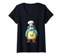Women's Whimsical Dog Chef Culinary Cook Illustration V-Neck T-Shirt