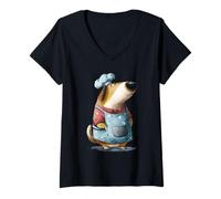 Women's Whimsical Dog Chef Culinary Cook Illustration V-Neck T-Shirt