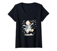 Womens Whimsical Duck Dancing with Flower Blossoms V-Neck T-Shirt