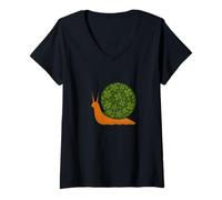 Womens Whimsical Floral Snail Nature Garden Explorer Vibes V-Neck T-Shirt