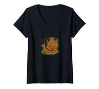 Womens Whimsical Floral Snail Nature Garden Explorer Vibes V-Neck T-Shirt
