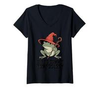 Women's Whimsical Frog Wizard Off to Commit Tom Foolery Frog Meme V-Neck T-Shirt