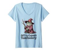 Women's Whimsical Frog Wizard Off to Commit Tomfoolery Frog Meme V-Neck T-Shirt