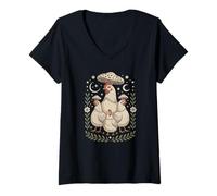 Women's Whimsical Goblincore Chicken Exploring The Mystical Woods V-Neck T-Shirt