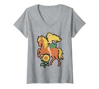 Womens Whimsical Horse and Flower Mane V-Neck T-Shirt