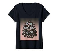 Womens Whimsical Jirai Kei Blob Creature with Pastel Blue Eyes V-Neck T-Shirt