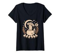 Women's Whimsical Retro Hen Resting Under A Cottagecore Fungi V-Neck T-Shirt
