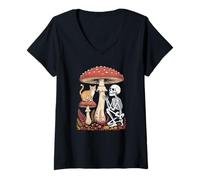 Women's Whimsical Skeleton Orange Feline Wild Foraging Aesthetic V-Neck T-Shirt