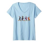 Womens Whimsical Watercolor Halloween Ghost Witches Fall Colors V-Neck T-Shirt