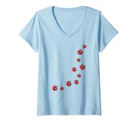 Women's Whimsy Twee Ladybug Trail Heart Cute Summer V-Neck T-Shirt