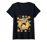 Womens Whippet Life - Retro Snap Dog Fast & Fabulous Design V-Neck T-Shirt