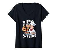 Womens Whipping Up Some 6 7 Vibes Chef Pizza Math Fun V-Neck T-Shirt