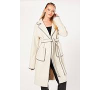 Womens Whipstitch Wrap Midi Coat Cream L