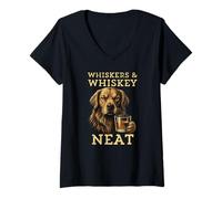 Women's Whiskers and Whiskey Neat Dog Lover Bourbon Drinker V-Neck T-Shirt