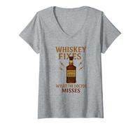Womens Whiskey Fixes What the Doctor Misses Funny Drinking Gift V-Neck T-Shirt