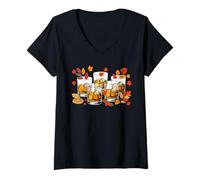 Womens Whiskey Glasses Collection Thanksgiving Fall Leaves Drinker V-Neck T-Shirt
