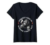 Womens Whiskey Goes in Wisdom Comes Out Funny Monkey Gift Men Women V-Neck T-Shirt