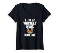 Womens Whiskey Neat Design for Bourbon Drinkers Who Hate ICE V-Neck T-Shirt