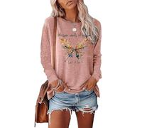 Womens Whisper Words of Wisdom Let-It Be Tshirt Butterfly Graphic with Funny Sayings Crew Neck Long Sleeve T-Shirt, Pink, Medium