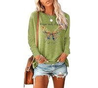 Womens Whisper Words of Wisdom Let-It Be Tshirt Butterfly Graphic with Funny Sayings Crew Neck Long Sleeve T-Shirt, Green, Large