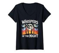 Womens Whispers of The Night Cute Ghosts Moon Halloween Shirt V-Neck T-Shirt
