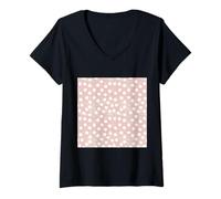 Women's White and Cream Distressed Retro Polkadot Pattern V-Neck T-Shirt