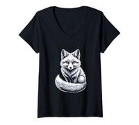 Womens White Arctic Fox Snow Fox Wildlife Nature Winter V-Neck T-Shirt