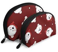 Womens White Bear with Red Scarf Polka Dot On Red Travel Cosmetic Bags Waterproof 2PC Makeup Clutch Pouch Cosmetic and Toiletries Organizer Bag Portable Travel Toiletry Pouch Girls