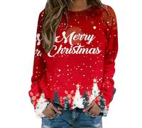 Womens White Christmas Sweatshirt Long Sleeve Crewneck Christmas Tree Graphic Shirts Oversized Xmas Tree Thermal Holiday Graphic Pullover Ugly Christmas Sweaters