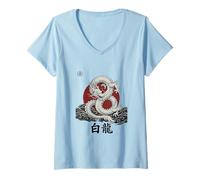 Women's White Dragon The Azure Beast V-Neck T-Shirt