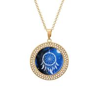 Women's White Fantasy Dream Catcher Diamond Necklace Round Pendant Necklace 19.7 Inch Adjustable Chain Memorial Necklaces for Friendship Couple Everyday Wear Jewelry Gift for Girlfriend Wife Mom, One