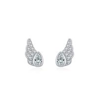 Women's White Gold 14 Carat 585 Angel Wing Earrings White Moissanite