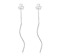 Women's White Gold Clover Threader Earrings - Fresh & Dynamic Long Earrings, Daily Commute & Date Accessory, Ideal for Birthday & Valentine's Day Gifting
