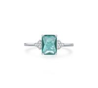 Womens White Gold Rings 18K, The Engagement Ring Elegant Design with 2ct Rectangular Lab Tourmaline and Round Moissanite Size L 1/2