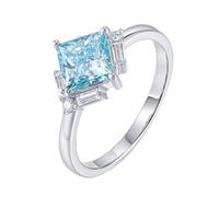 Womens White Gold Wedding Band 14K, Lab Created Diamond Engagement Rings Elegant with 2Ct Light Blue Square Shape Created Diamond Size M 1/2