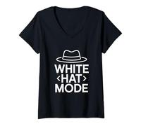 Womens White Hat Mode Ethical Hacker Cyber Security V-Neck T-Shirt