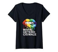 Womens White Hetero Cis Male - Colorful Lips V-Neck T-Shirt