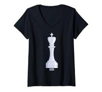 Womens White King Chess Piece Costume V-Neck T-Shirt