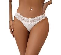Womens White Knickers for Women High Leg Lace Underwear Stretchy Thongs Ladies French Knickers Sexy Sheer Panties Hipster Bikini Briefs,UK 8-10