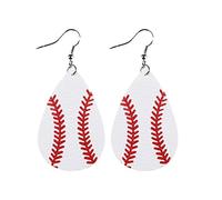 Women's White Leather Baseball Theme Earrings with Sparkling Round Love Drops Clip on Earrings