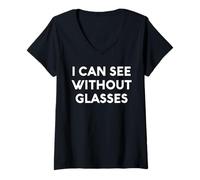 Womens White Lie I Can See Without Glasses Party Funny Sarcastic V-Neck T-Shirt