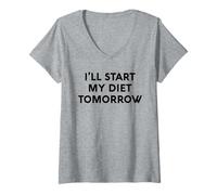 Womens White Lie Ill Start My Diet Tomorrow Party Funny Eating Food V-Neck T-Shirt