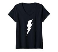 Womens White Lightning Bolt - Minimalist Energy Symbol V-Neck T-Shirt