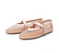 Women's White Mesh Mary Jane Flats, Breathable Round Toe Ballet Shoes with Adjustable Ankle Strap, Cute Casual Dress Shoes for Women(Nude,3 UK)