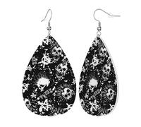 Womens White Punk Skull Print Leather Earrings Teardrop Dangle Earrings Jewelry Outfits Accessories