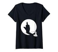 Women's White Rabbit Shows Middle Finger in the Shadow V-Neck T-Shirt