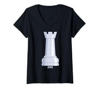 Womens White Rook Chess Piece Costume V-Neck T-Shirt