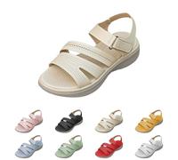 Womens White Sandals Size 5 Womens Casual Wedges Sandals Breathable Open Toe Walking With Ankle Strap Flat Buckle Summer Shoes Hollow Leather Outdoor Vacation Outdoor Sport Hiking Roman Shoe